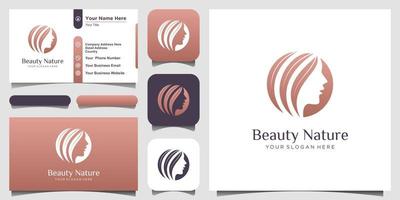 beauty woman hair salon with nature concept logo and business card design. vector