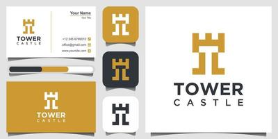 simple vector logo of medieval castle tower with in letter T negative space concept.