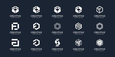 Set of abstract initial letter F with hexagon concept  logo template. icons for business of fashion, sport, automotive, simple. vector