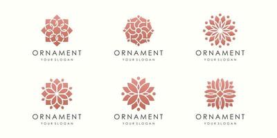 logotipo de adorno floral creativo y conjunto de iconos. vector de plantilla de diseño.