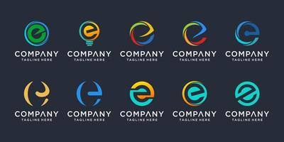 conjunto de plantilla de diseño de logotipo de letra e creativa. iconos para negocios de finanzas, consultoría, simple. vector