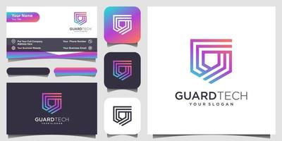 Creative Shield Concept Logo Design with line art style. logo and business card design vector