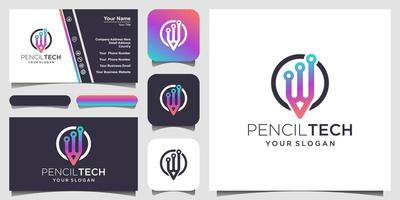 pencil logo template with a technology theme, very suitable for technology company logo templates, brands, pencil stores etc. and business card design vector