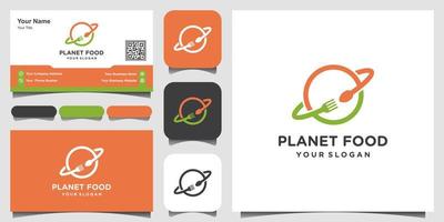 creative planet combine food logo design template Vector illustration and business card design.
