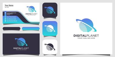 digital planet Logo designs Template. pixel combined with planet sign. vector