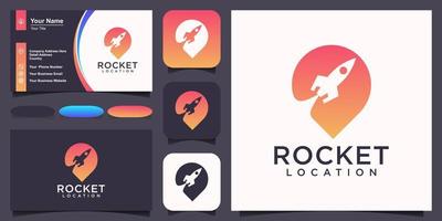 rocket combine with pin location logo and business card design vector. vector