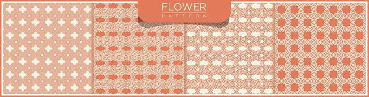 Set of geometric seamless line pattern. White and orange background with flower ornaments. Patterns, backgrounds and wallpapers for your design. Textile ornament. Vector illustration.