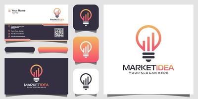 Bulb lamp with statistics logo and business card design vector. vector