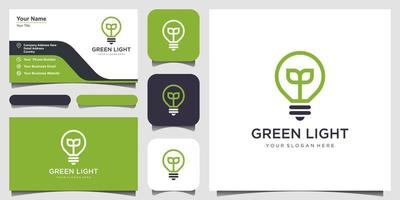 Bulb lamp nature leaf logo and business card design vector. vector