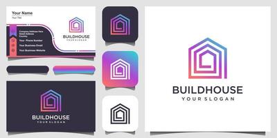 construye el diseño del logo de la casa con estilo de arte lineal. resumen de construcción casera para el diseño de logotipos y tarjetas de visita vector