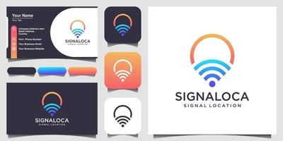 symbol signal location, Pin maps combine with wave. logo and business card design . vector