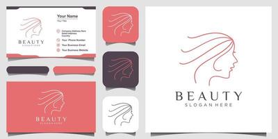 woman's face line art style, logo and business card design. Abstract design concept for beauty salon, fashion, massage, magazine, cosmetic and spa.