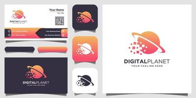 digital planet Logo designs Template. pixel combined with planet sign. vector