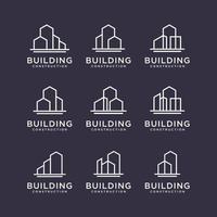 set of building logo designs. construction logo design with line art style. vector