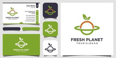 fresh planet with line art style logo and business card design. vector