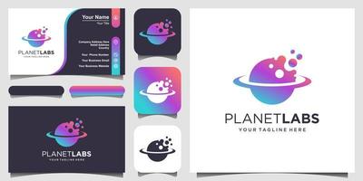 lab planet Logo designs Template. circle molecule combined with global technology element. vector