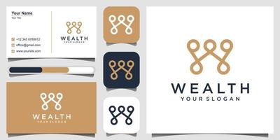 símbolo corona letra inicial w logotipo para mujer, mujer, esposa, bienestar, riqueza, boda y vector premium de tarjeta de visita.