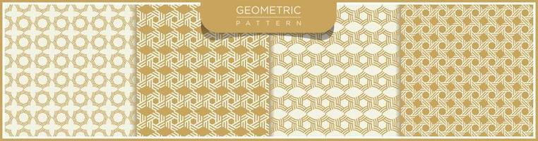 Set of geometric seamless line pattern. White and gold background with Arabic ornaments. Patterns, backgrounds and wallpapers for your design. Textile ornament. Vector illustration.