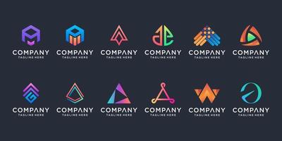 conjunto de plantilla de diseño de logotipo de letra inicial de colección. icono de monograma abstracto creativo para negocios modernos, marketing digital, tecnología. vector