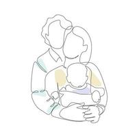 Happy family vector illustration drawn in line art style