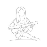Vector illustration of a girl playing the ukulele drawn in line-art style
