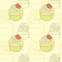 Seamless pattern with cupcakes in line art style vector