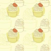 Seamless pattern with cupcakes in line art style vector