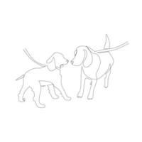 ilustración vectorial de dos perros dibujados en estilo de arte lineal vector