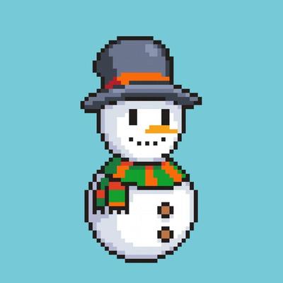 Fully edited pixel art style snowman icon isolated on a white background for games, mobile applications, poster design and printed purpose.