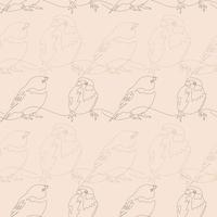 Seamless pattern with sparrows in the line art style vector