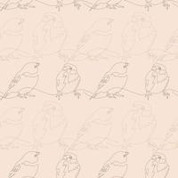 Seamless pattern with sparrows in the line art style vector