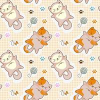 Seamless pattern of cute cats in anime kawaii style isolated on a white background vector