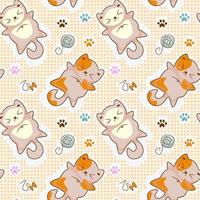 Seamless pattern of cute cats in anime kawaii style isolated on a white background vector