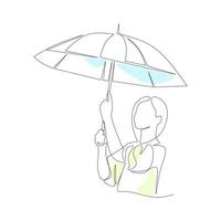 Vector illustration of a woman holding an umbrella drawn in line-art style