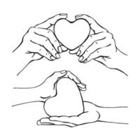 Hands holding heart. Hand drawn vector illustration. On white background for your design.