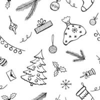 Christmas seamless pattern, hand drawn style doodle elements. Vector illustration.