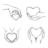 Hands holding heart. Hand drawn vector illustration. On white background for your design.