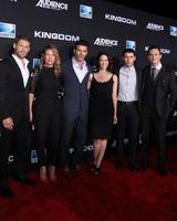 iLOS ANGELES, OCT 1 -  Nick Jonas, Joanna Going, Matt Lauria, Kiele Sanchez, Frank Grillo and Jonathan Tucker at the Kingdom Premiere at Muscle Beach on October 1, 2014 in Venice, CA photo