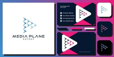 Media Plane catchy play button app start with business card template vector