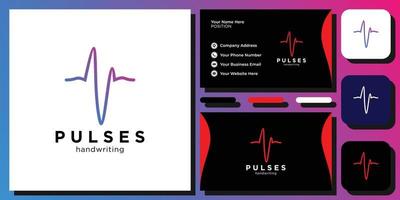 Pulses handwriting gradient red logo design with business card template vector