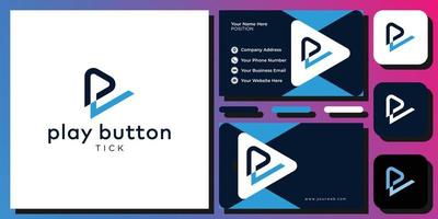 Initial letter P play button tick symbol with business card template vector