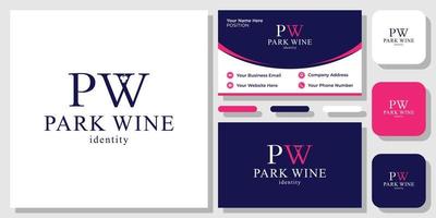 Initial letter PW classic font luxury wine with business card template vector