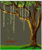 chandelier tree and a swing with artistic reflections of lamps vector