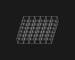 Cyber distorted grid, retro punk design element. Wireframe wave geometry grid on black background. Vector illustration