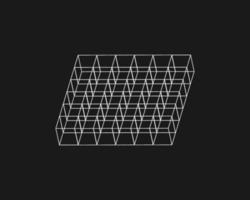 Cyber distorted grid, retro punk design element. Wireframe wave geometry grid on black background. Vector illustration