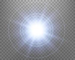 Blue sunlight lens flare, sun flash with rays and spotlight. Vector illustration.