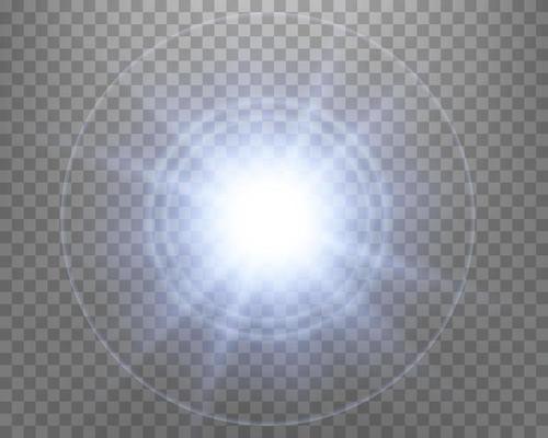 Blue sunlight lens flare, sun flash with rays and spotlight. Vector illustration.