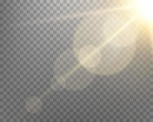 Sunlight lens flare, sun flash with rays and spotlight. Vector illustration.