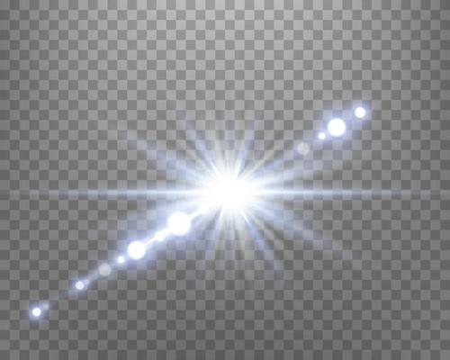 Blue sunlight lens flare, sun flash with rays and spotlight. Vector illustration.