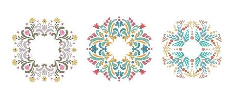 conjunto de corona floral acuarela, bordado popular aislado sobre fondo blanco vector